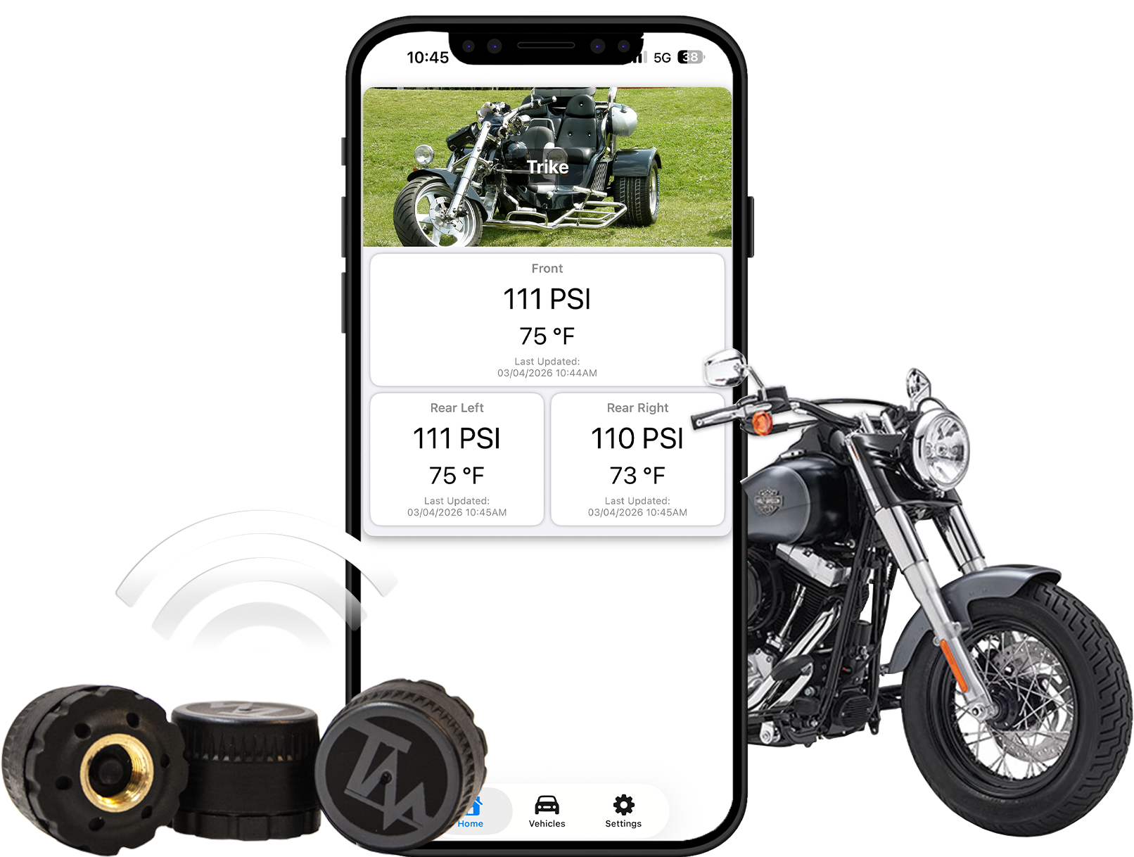 TireMinder Motorcycle TPMS with 3 Bluetooth Transmitters (TM22105)