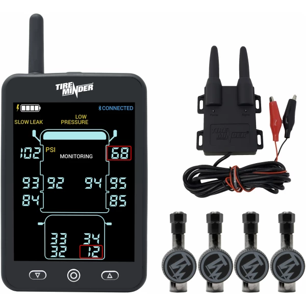 TireMinder A1AS with 4 Flow-Through Transmitters for RVs, MotorHomes, 5th Wheels, Coaches and Trailers