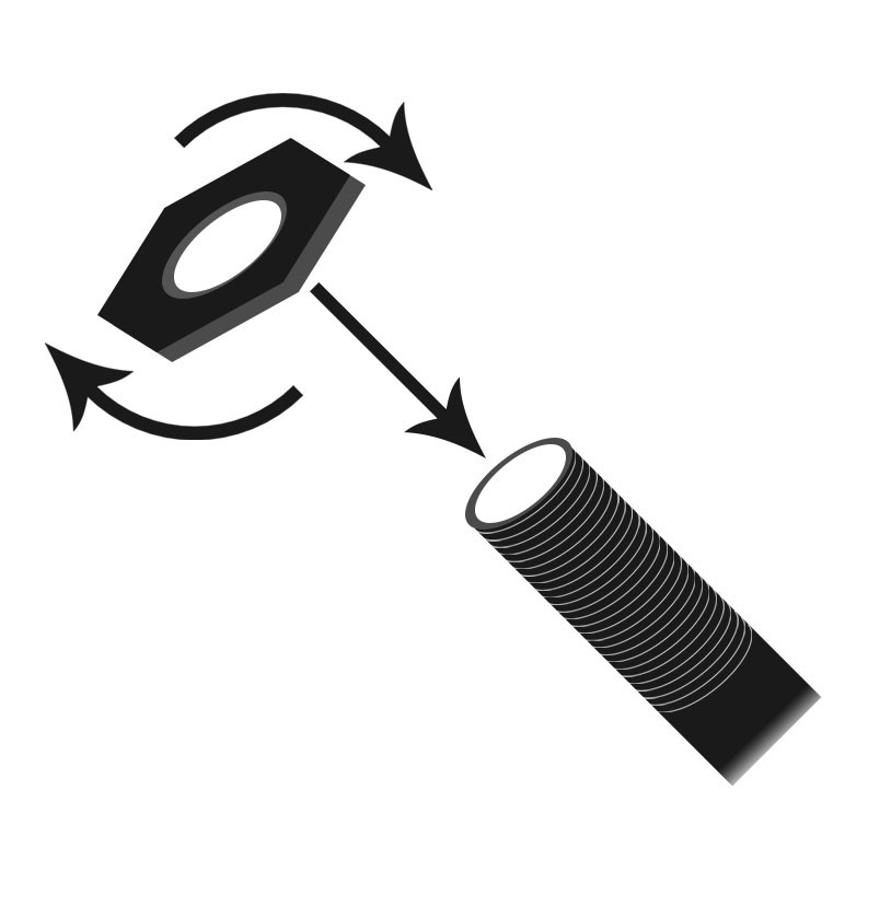 Fasten hex nut clockwise onto valve stem. Nut must be positioned at least ¼” (6.35mm) from top of valve stem.